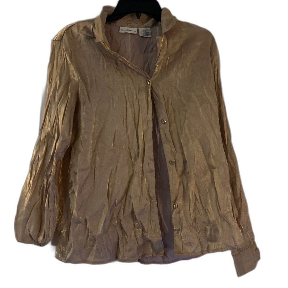 Jaclyn Smith II Metallic Gold Sheer Button Up Blouse Size Medium